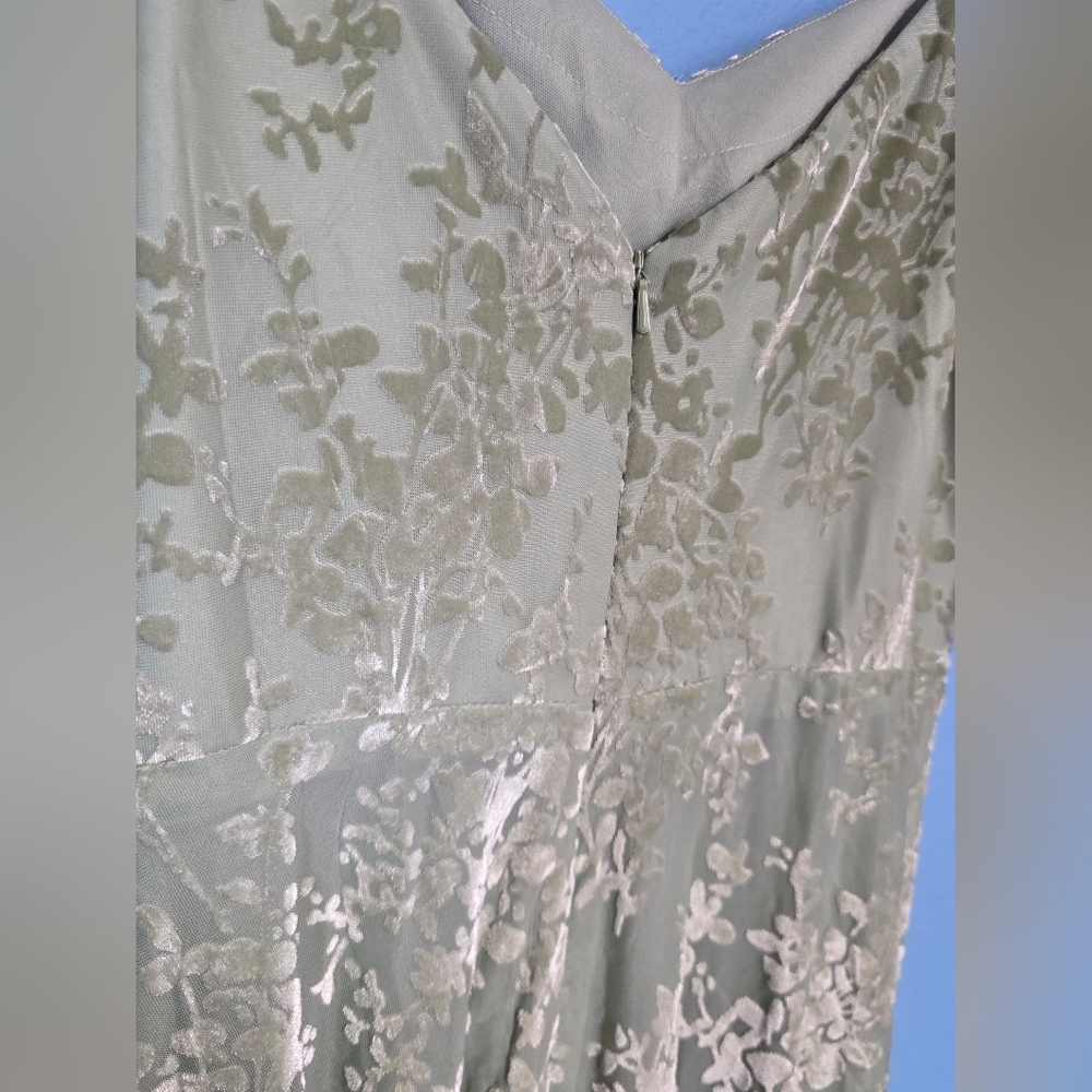 Chic Olive Floral Maxi Dress With Velvet Floral Details 6 - Picture 6 of 6